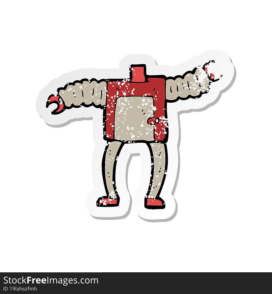 retro distressed sticker of a cartoon robot body