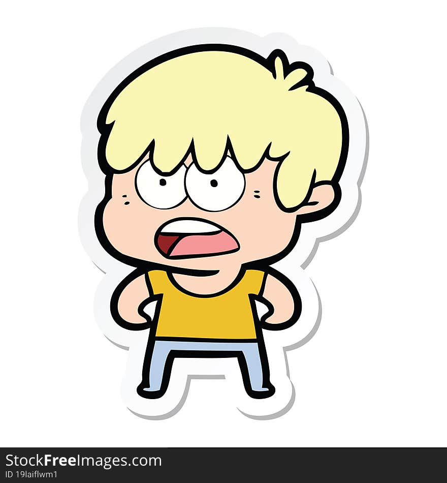 sticker of a worried cartoon boy