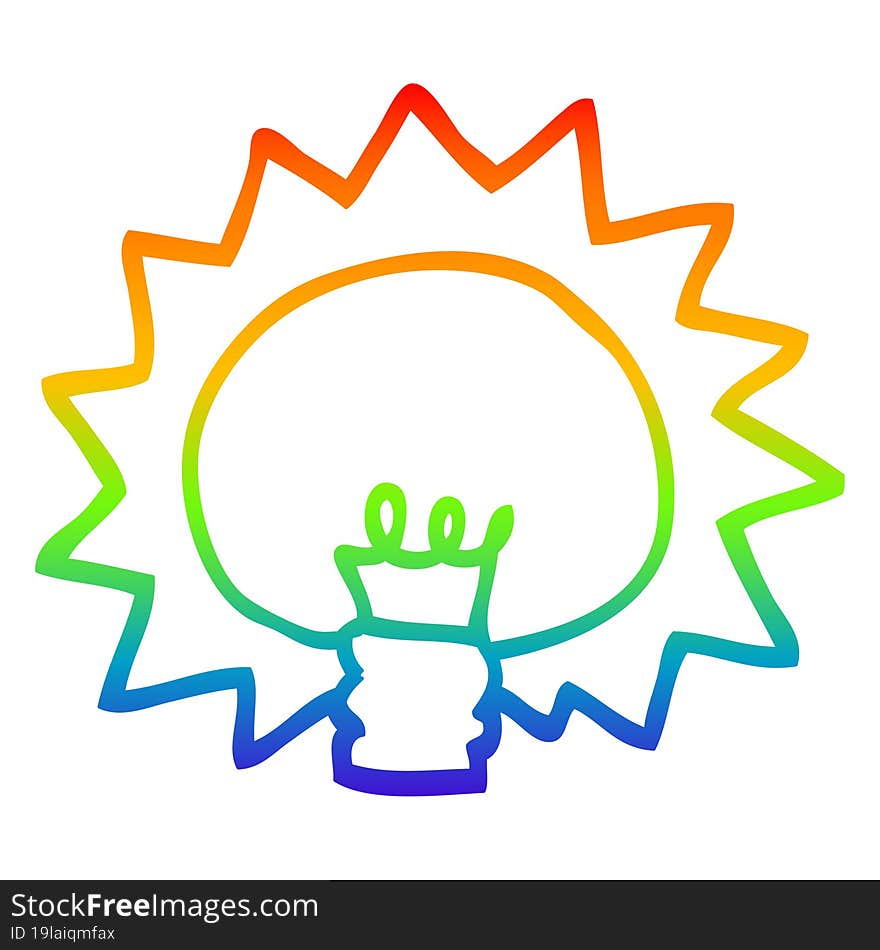 Rainbow Gradient Line Drawing Cartoon Shining Light Bulb