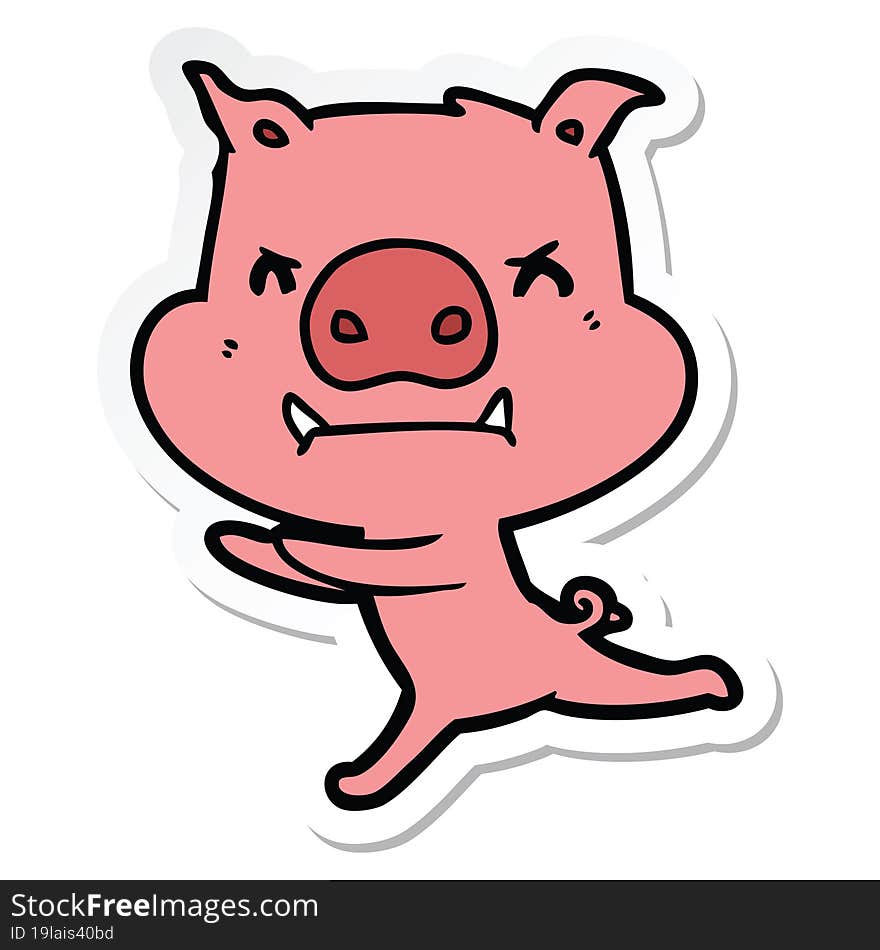 sticker of a angry cartoon pig