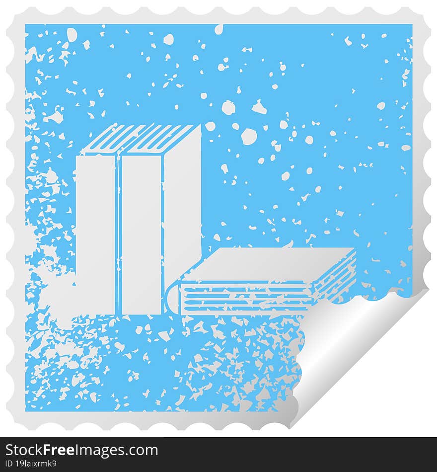 distressed square peeling sticker symbol of books