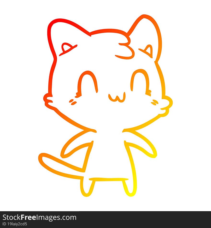 warm gradient line drawing of a cartoon happy cat