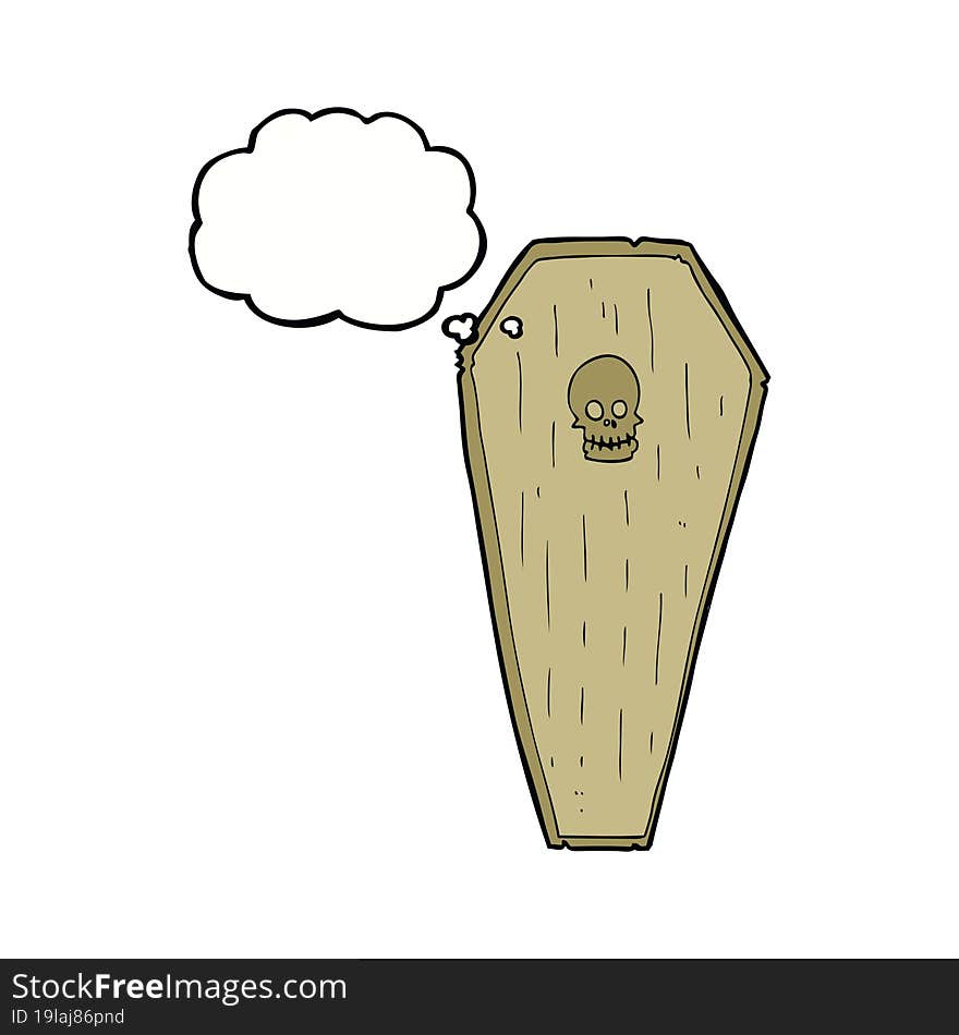 spooky cartoon coffin with thought bubble