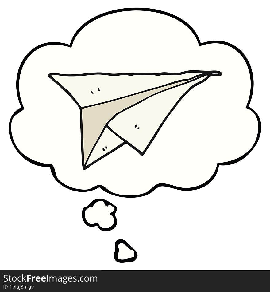 cartoon paper airplane and thought bubble