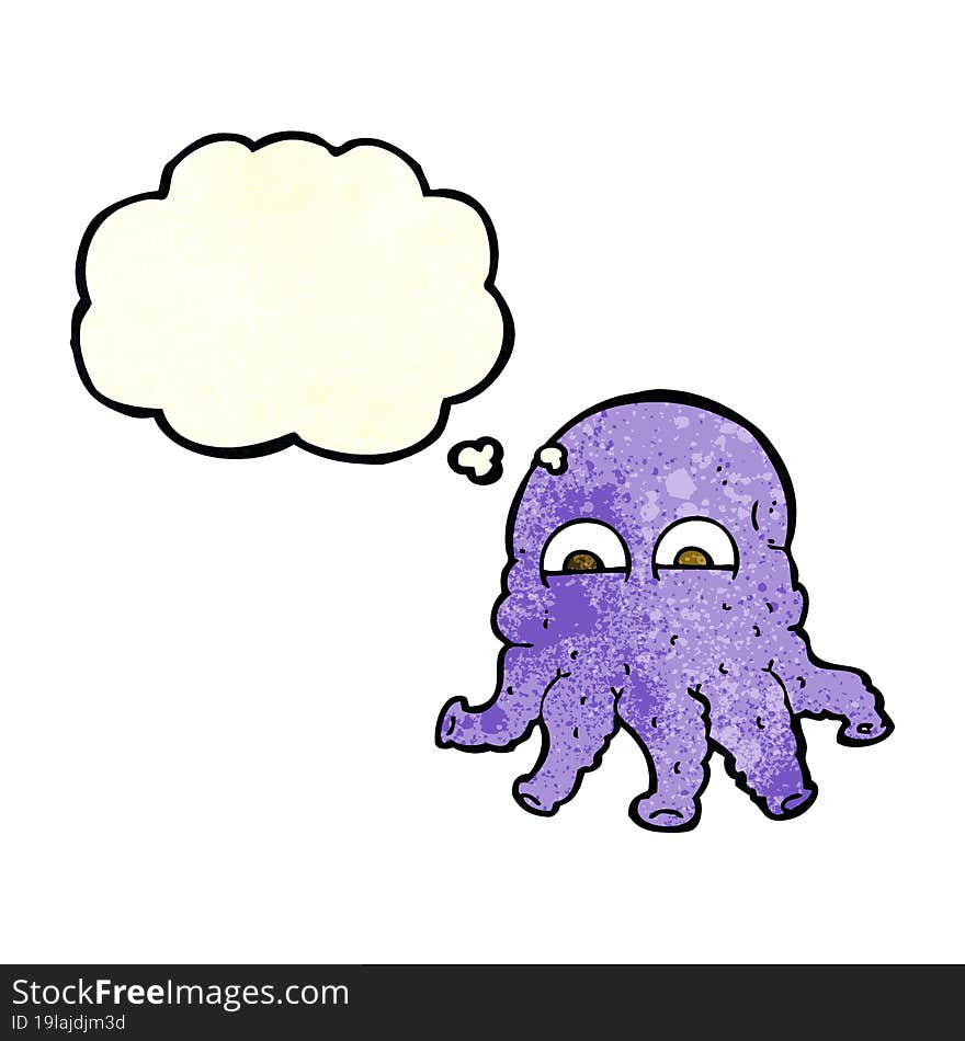 cartoon alien squid face with thought bubble