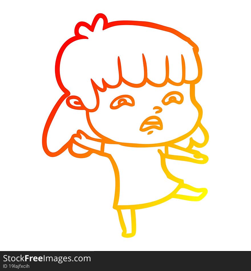 warm gradient line drawing cartoon worried woman