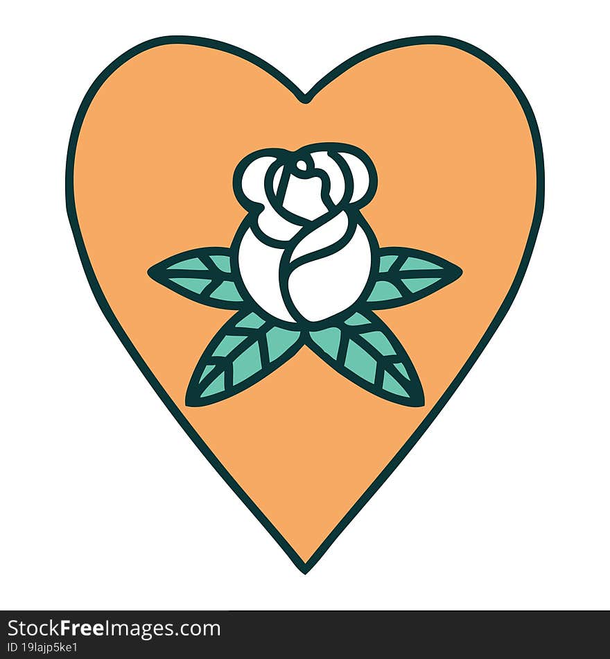 Tattoo Style Icon Of A Heart And Flowers