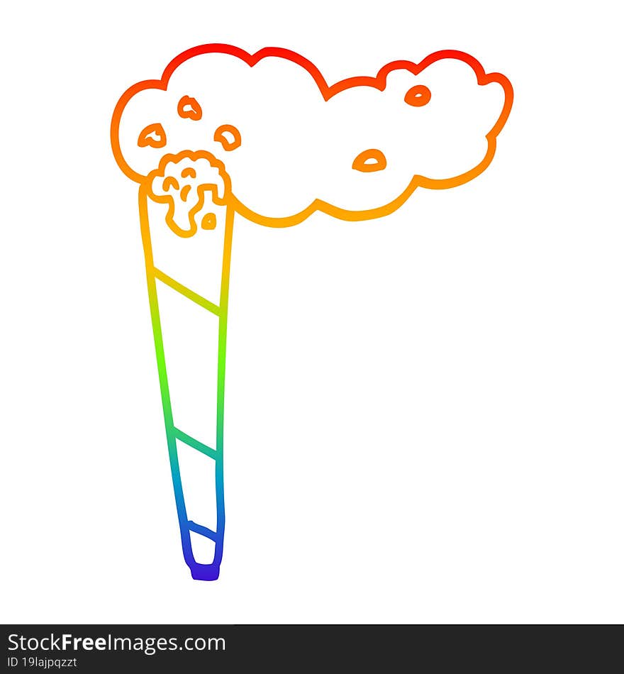 Rainbow Gradient Line Drawing Cartoon Marijuana Joint