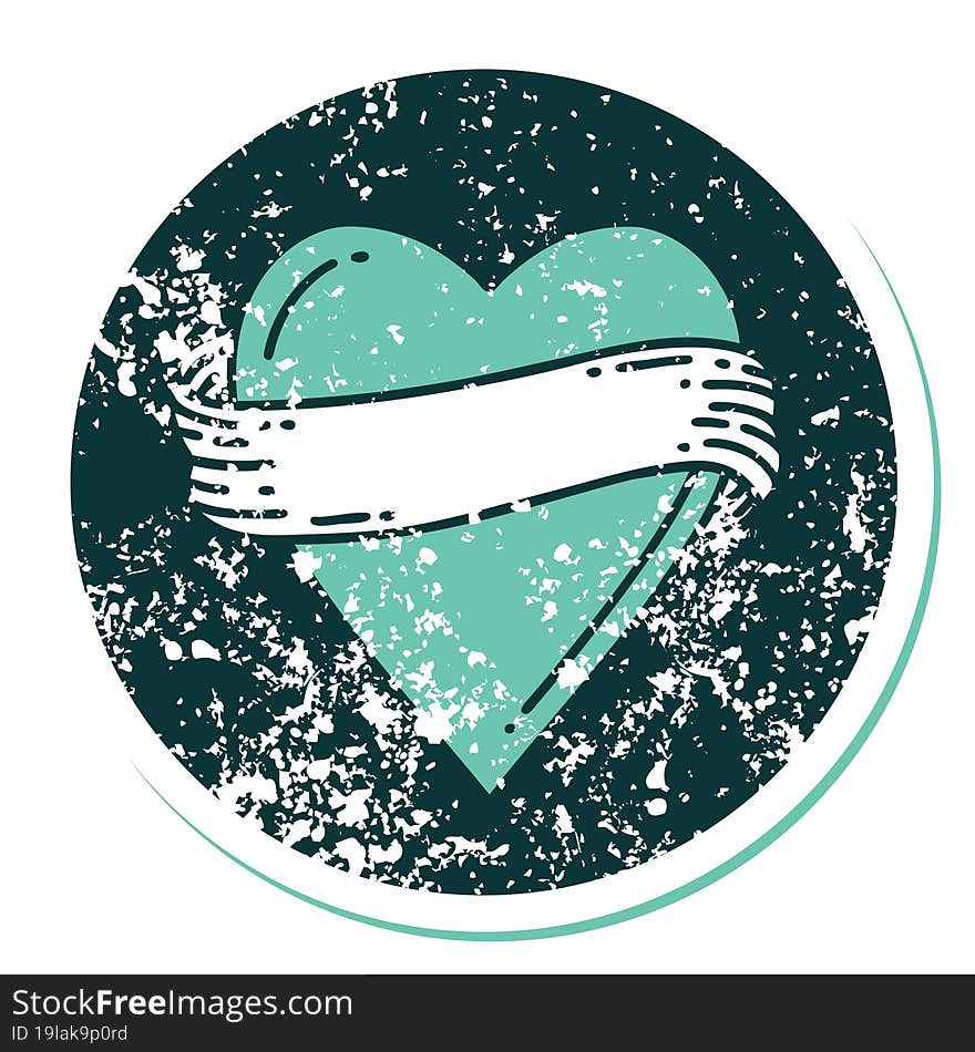 Distressed Sticker Tattoo Style Icon Of A Heart And Banner