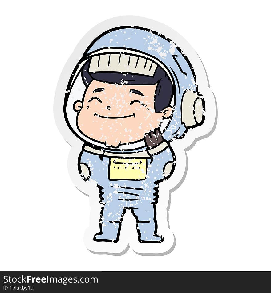 Distressed Sticker Of A Happy Cartoon Astronaut