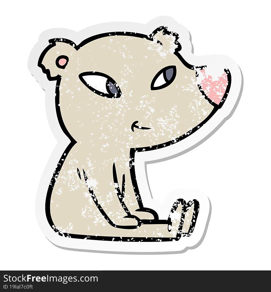 Distressed Sticker Of A Cute Cartoon Bear Sitting