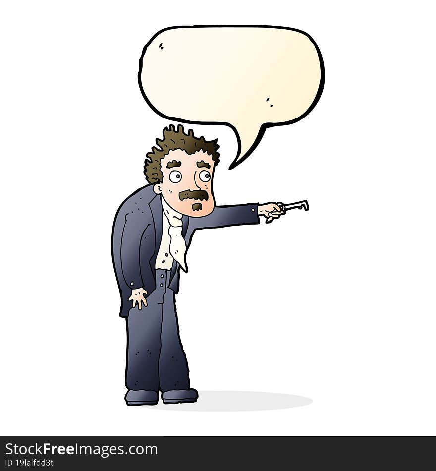 cartoon man trembling with key unlocking with speech bubble