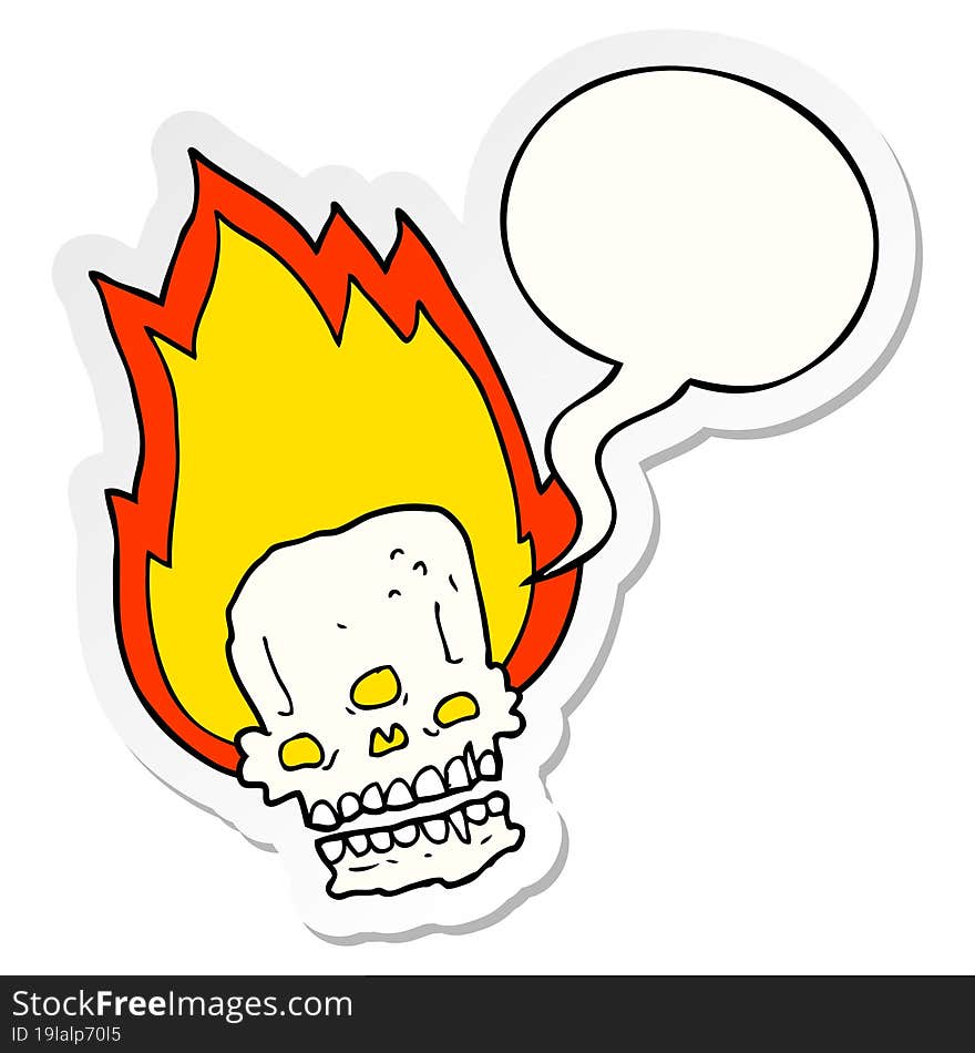 spooky cartoon flaming skull and speech bubble sticker