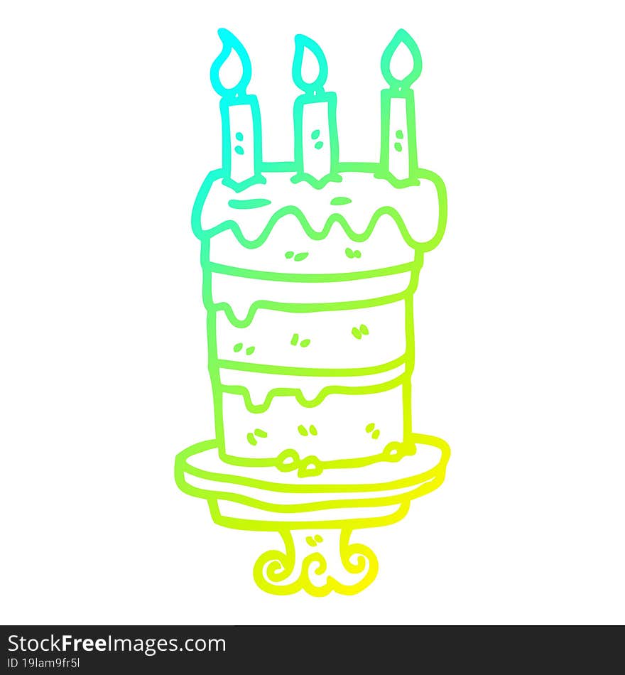 cold gradient line drawing cartoon birthday cake