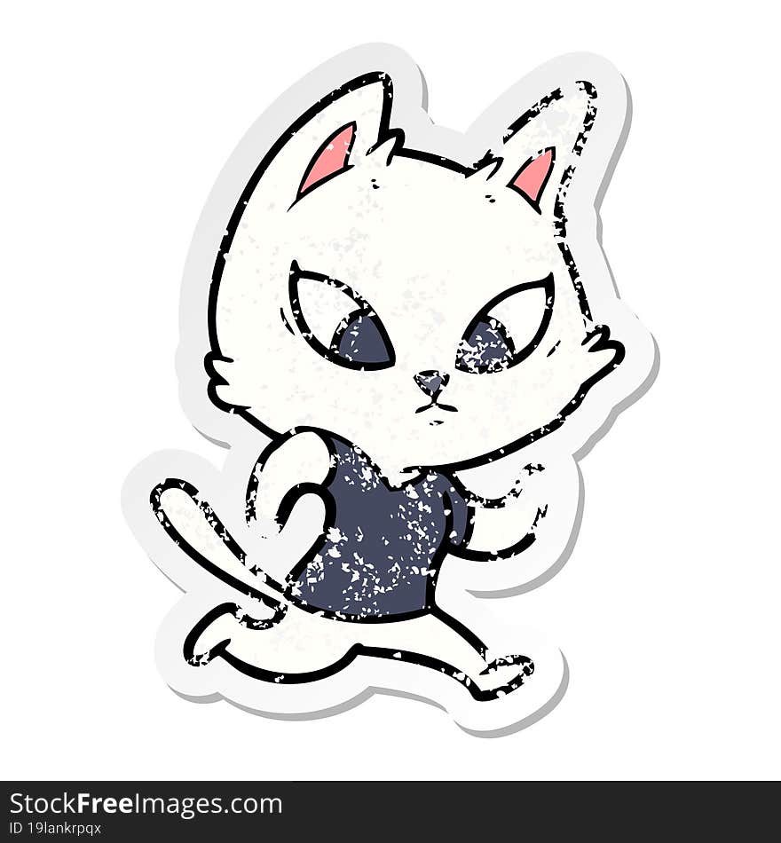 distressed sticker of a confused cartoon cat