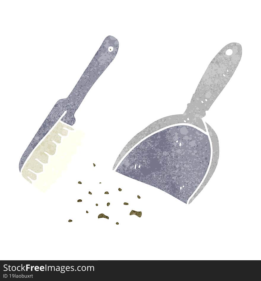 retro cartoon dustpan and brush