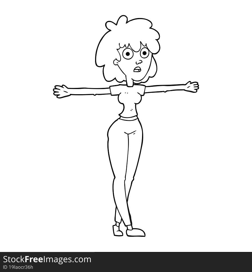 black and white cartoon woman spreading arms