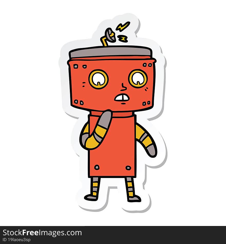 sticker of a uncertain cartoon robot