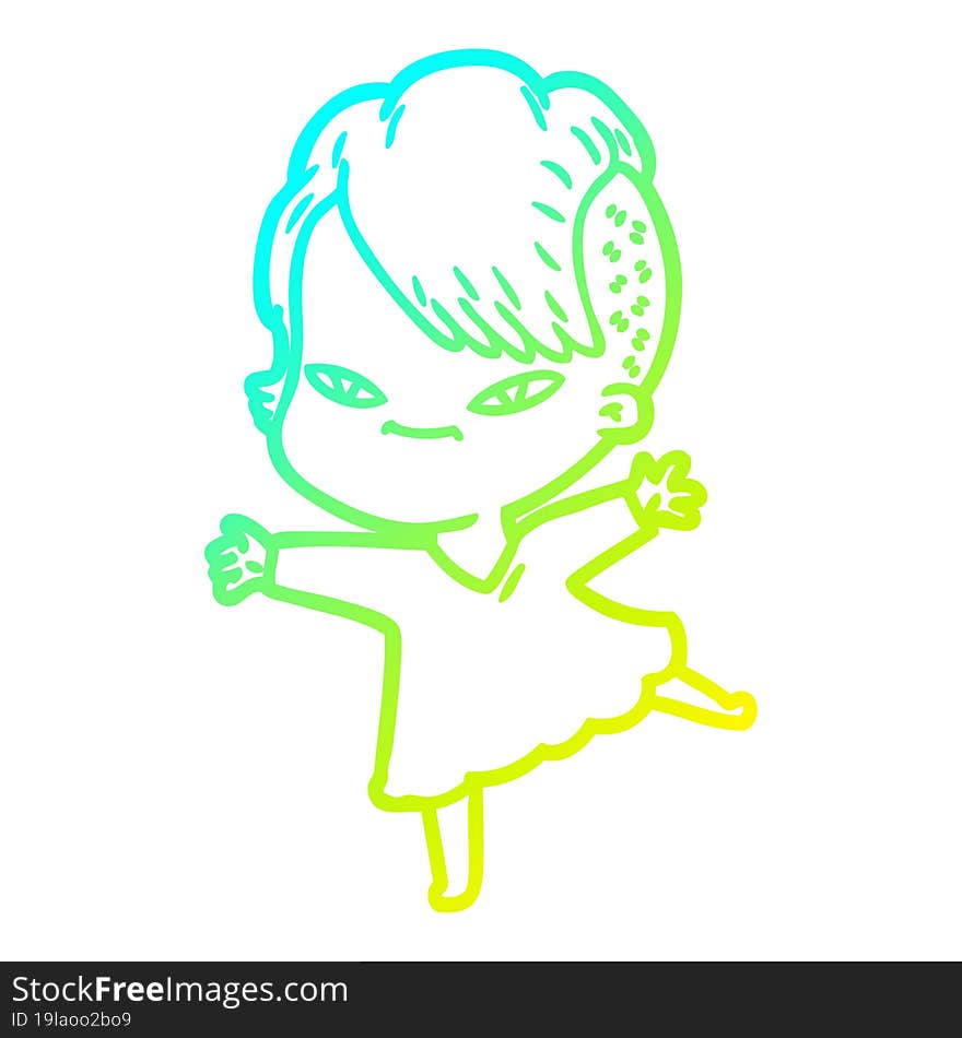 Cold Gradient Line Drawing Cute Cartoon Girl With Hipster Haircut