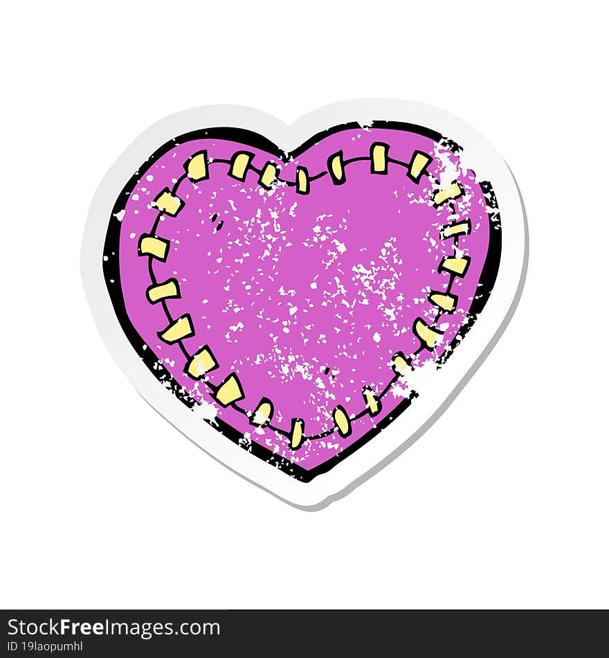 retro distressed sticker of a cartoon stitched heart