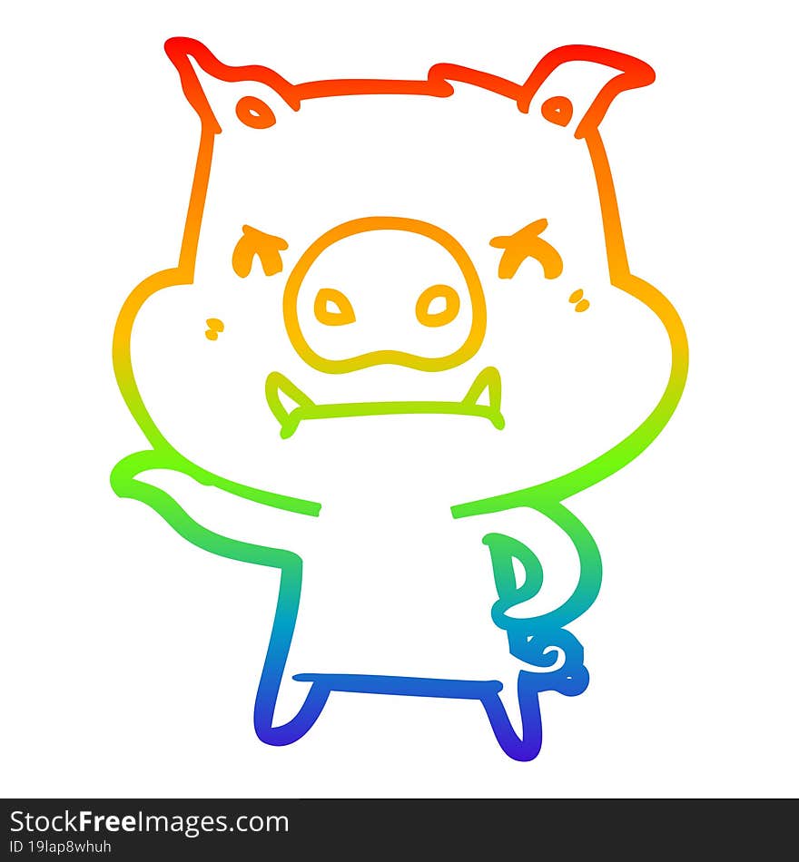 rainbow gradient line drawing angry cartoon pig