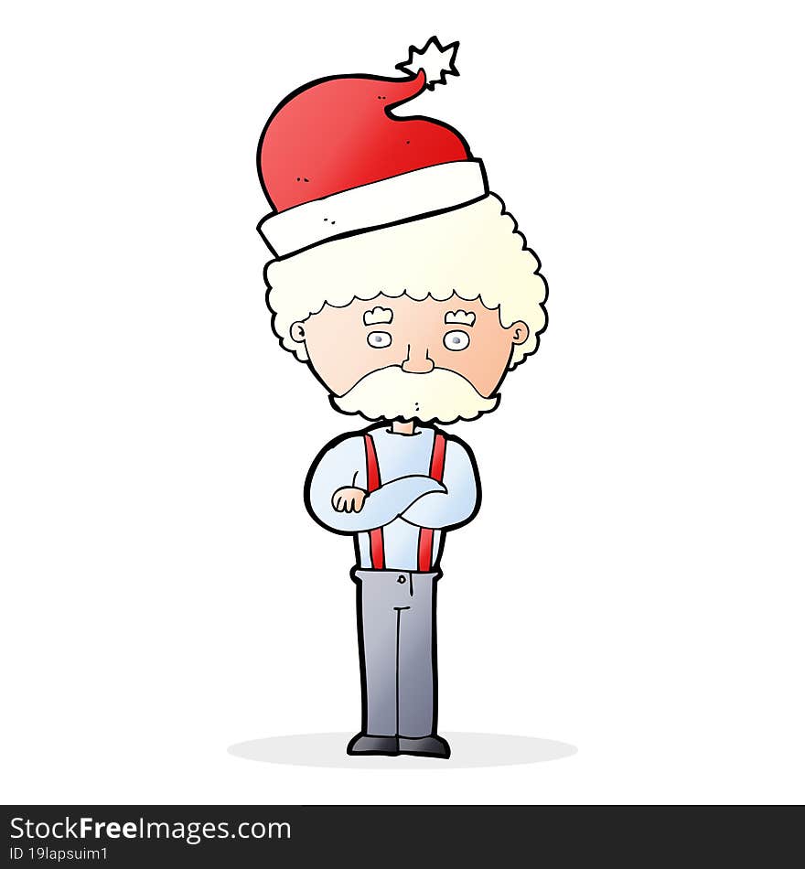 Cartoon Old Man In Christmas Hat