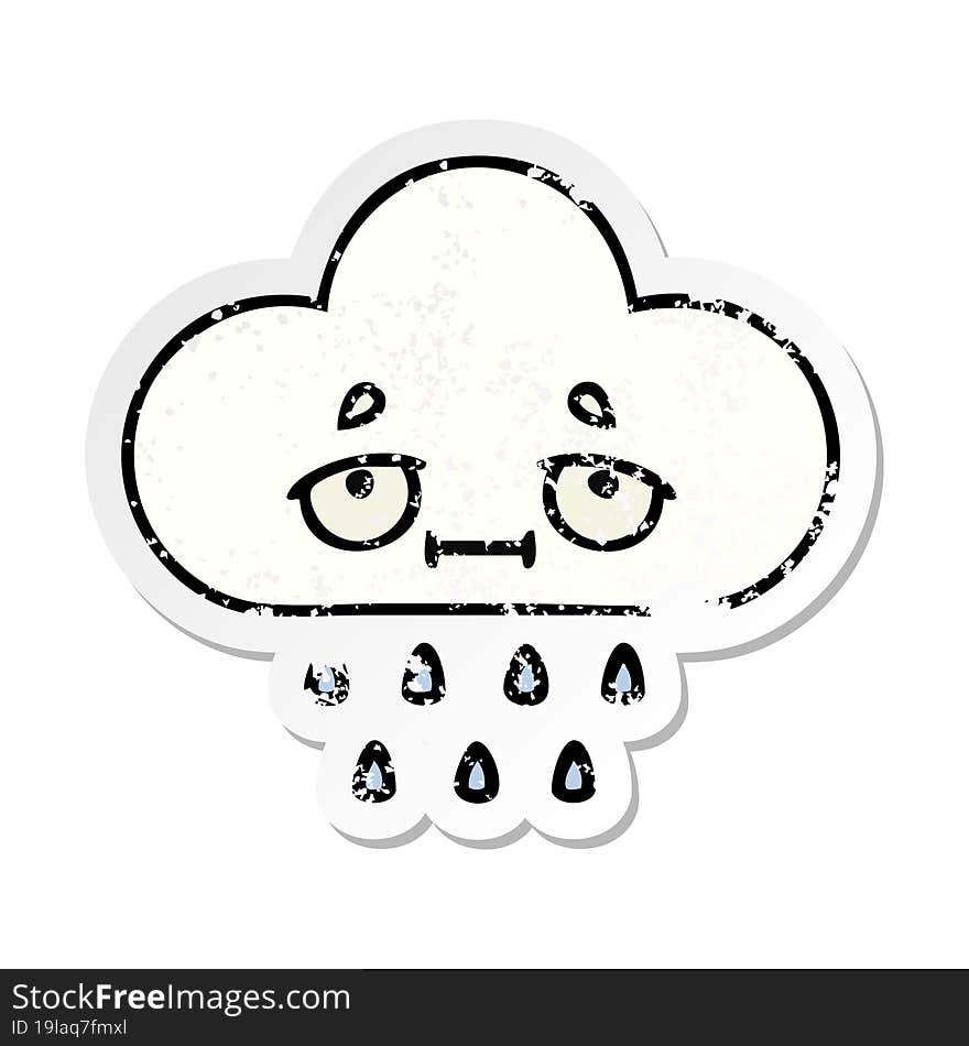 distressed sticker of a cute cartoon rain cloud