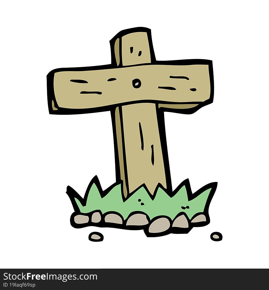 Cartoon Wooden Cross Grave