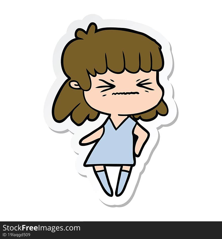 Sticker Of A Cartoon Angry Girl