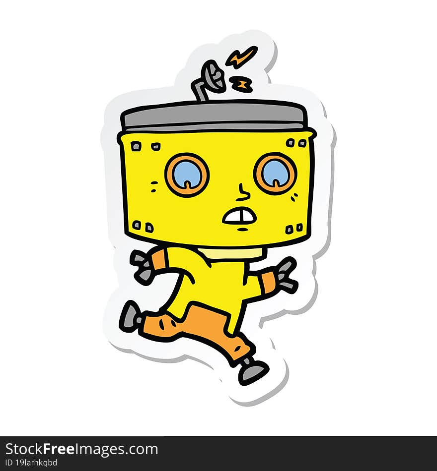 Sticker Of A Cartoon Robot Running