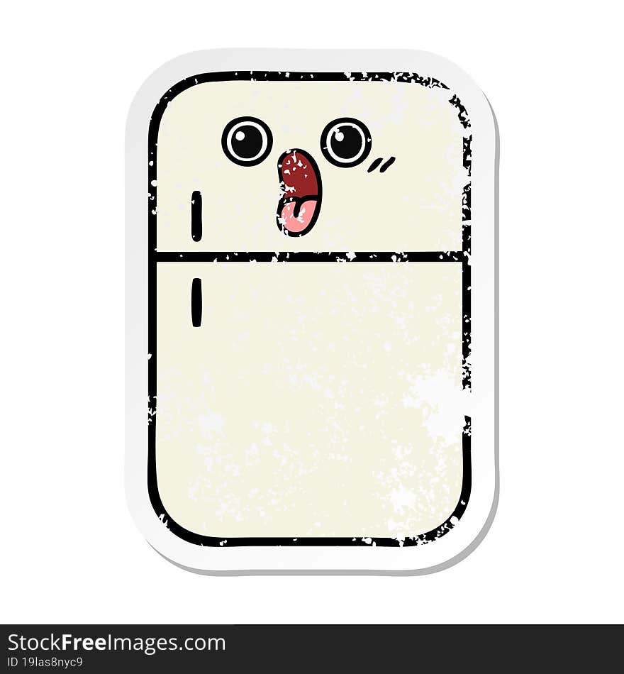 distressed sticker of a cute cartoon fridge freezer