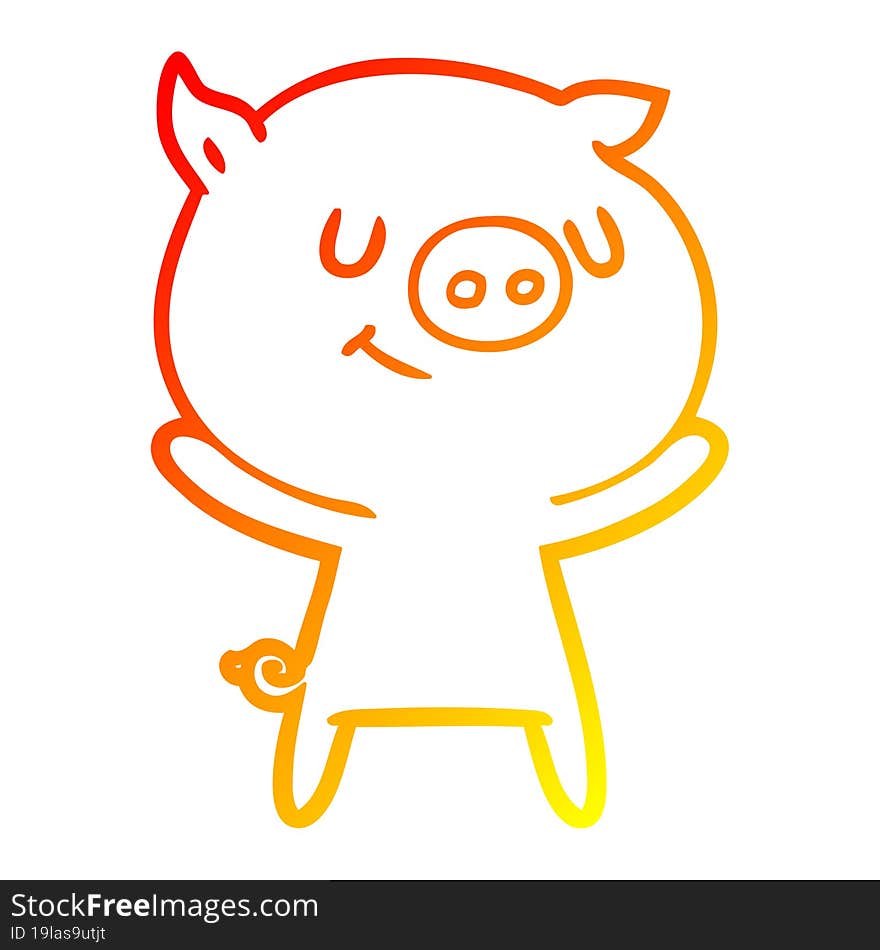 warm gradient line drawing of a happy cartoon pig