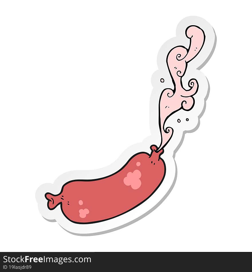 sticker of a cartoon squirting sausage