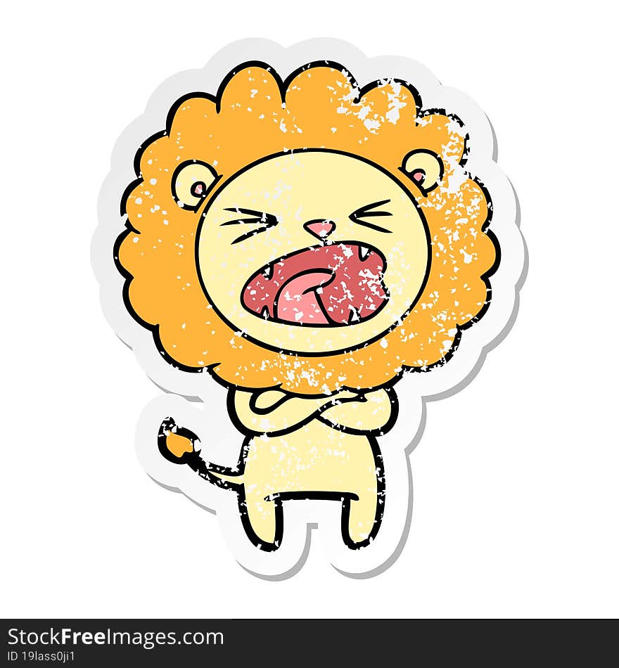 distressed sticker of a cartoon angry lion