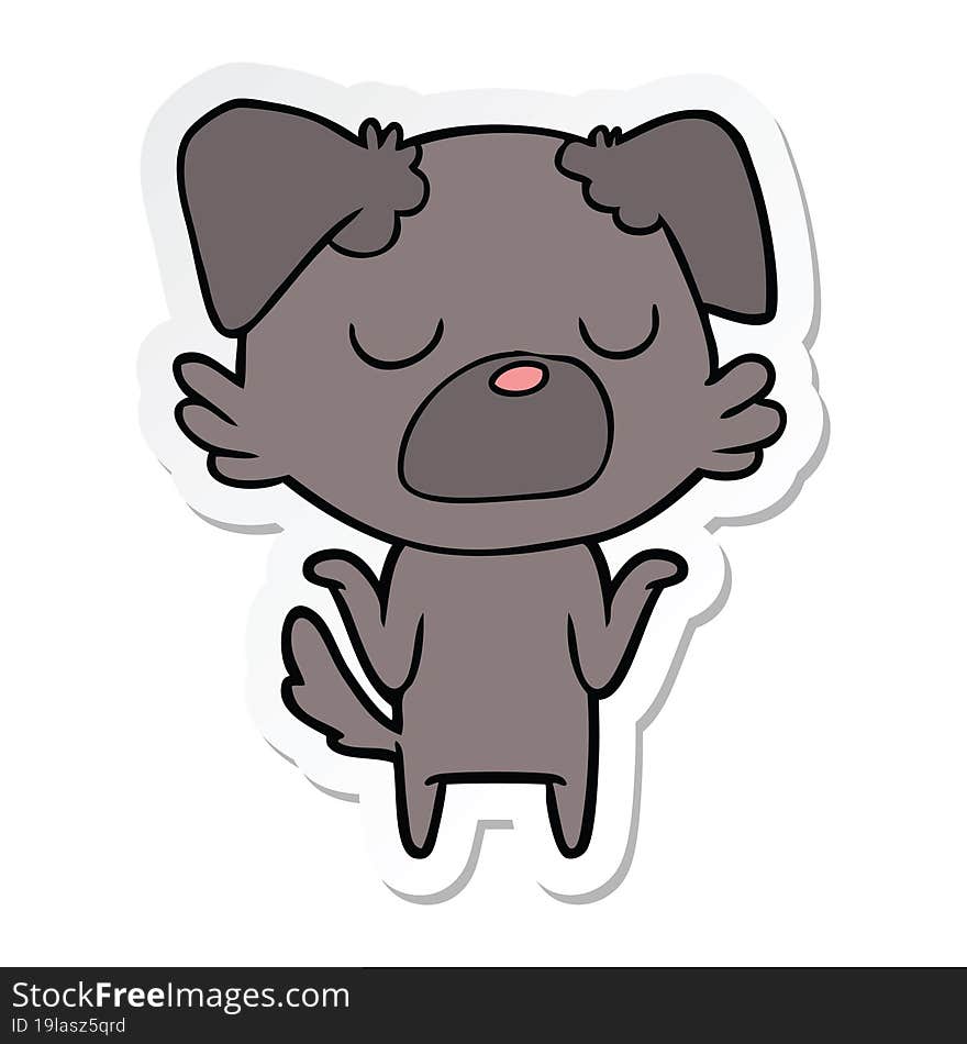 sticker of a cartoon dog shrugging shoulders