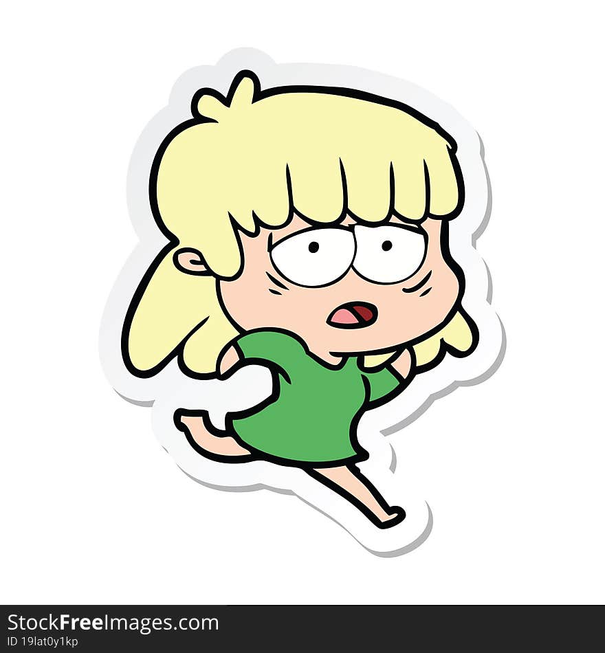 sticker of a cartoon tired woman