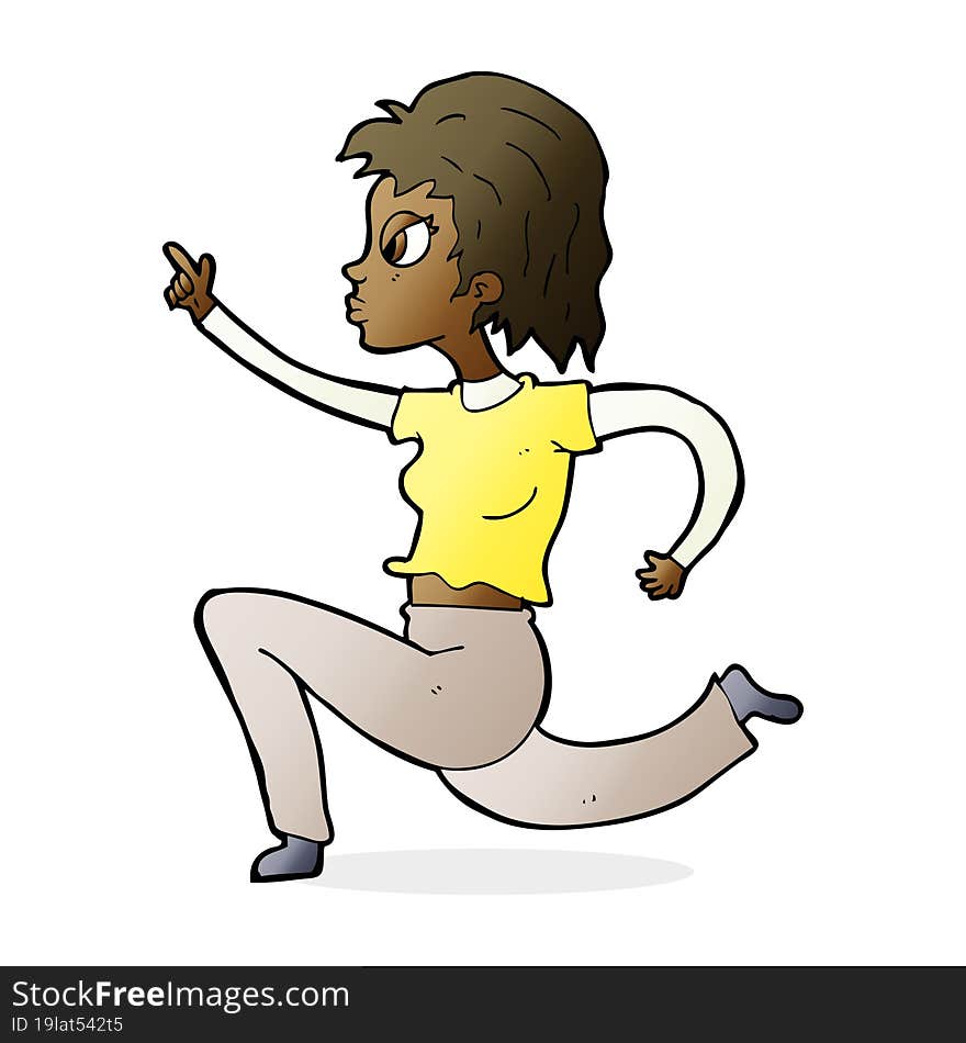 cartoon woman running and pointing