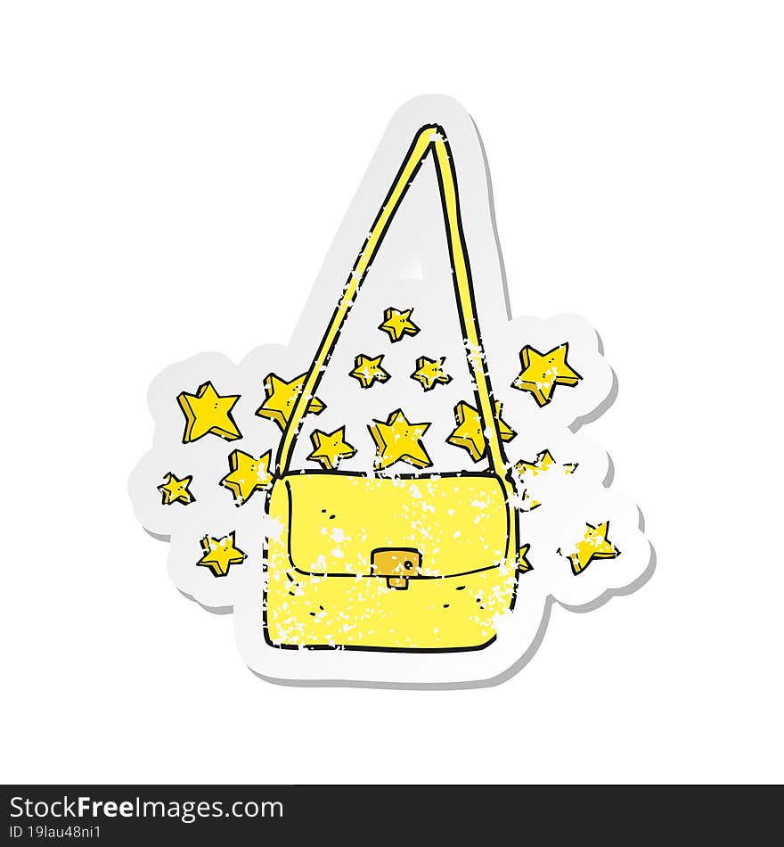 retro distressed sticker of a cartoon expensive handbag