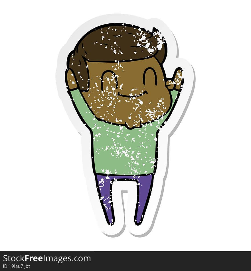 distressed sticker of a cartoon friendly man