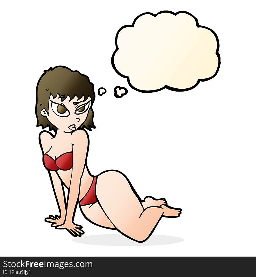 cartoon sexy woman in underwear with thought bubble