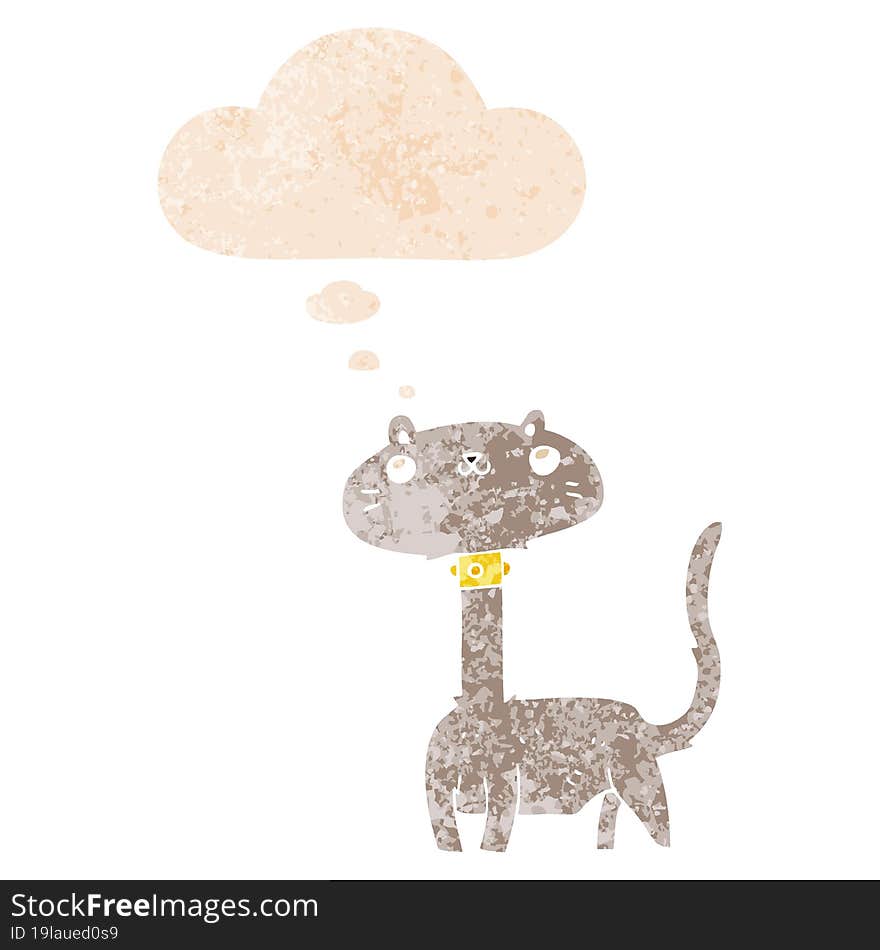 cartoon cat with thought bubble in grunge distressed retro textured style. cartoon cat with thought bubble in grunge distressed retro textured style