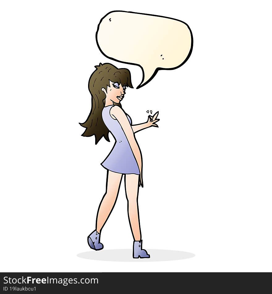 Cartoon Woman Posing In Dress With Speech Bubble