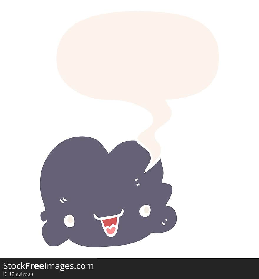 Cartoon Tiny Happy Cloud And Speech Bubble In Retro Style