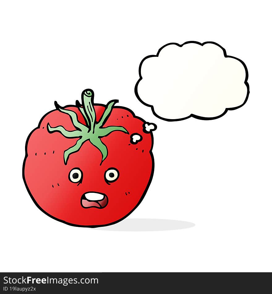 cartoon tomato with thought bubble