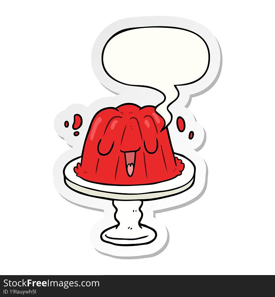 cartoon jelly on plate wobbling with speech bubble sticker