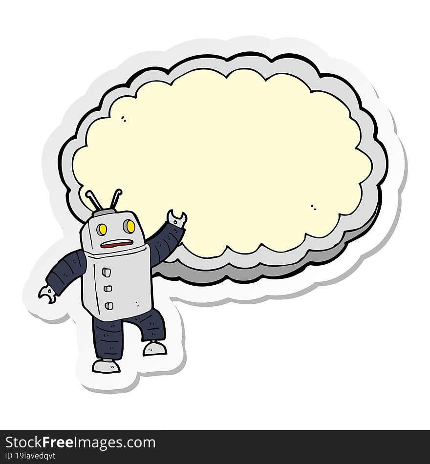 sticker of a cartoon robot with space for text cloud