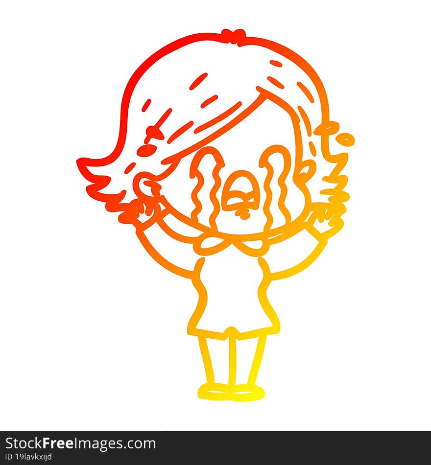 warm gradient line drawing of a cartoon woman crying