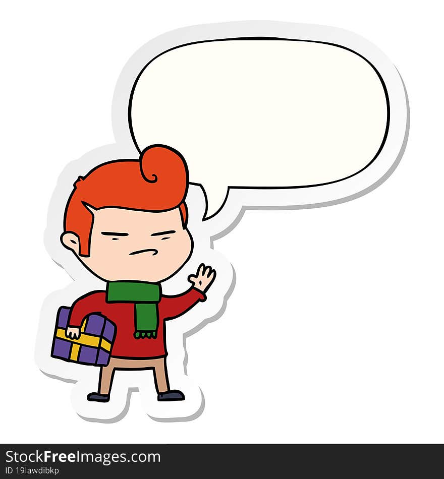 Cartoon Cool Guy And Fashion Hair Cut And Speech Bubble Sticker