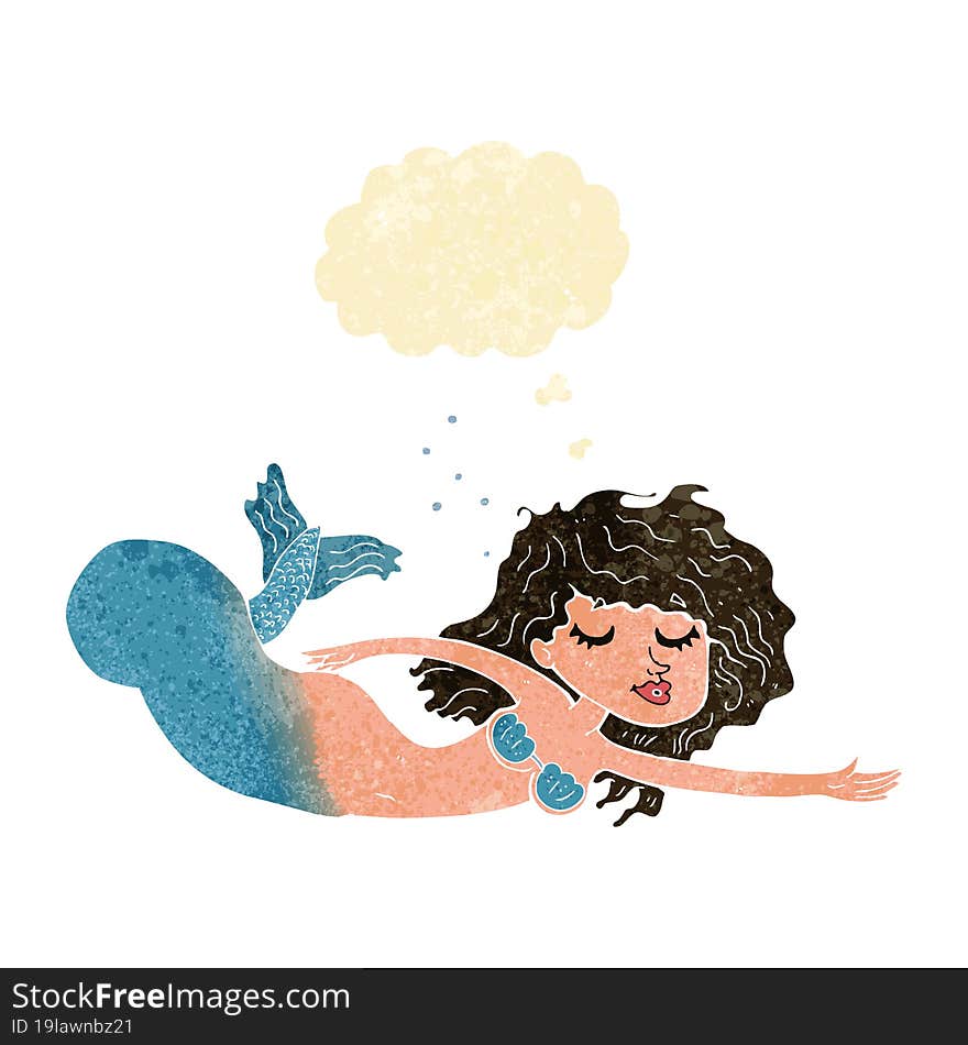 cartoon mermaid with thought bubble