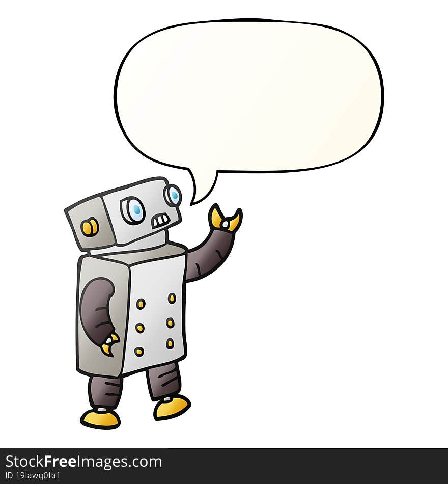 cartoon robot and speech bubble in smooth gradient style